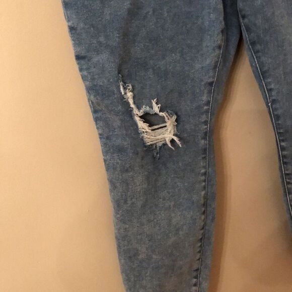 EXPRESS SIZE 14 R CURVY SKINNY HIGH RISE JEANS MEDIUM WASH DISTRESSED RAW HEM - Picture 3 of 10